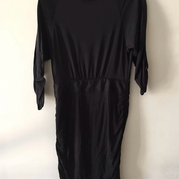 Women’s Black Ruched Zipper Front BCBGMAXAZRIA Midi Dress - Picture 6 of 7
